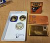LOT 2 PINS N.Y. WORLDS FAIR COMPACS AND 1 CIGARETTE CASE 3-1/4"H X 5-1/2"
