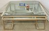 MODERN SILVER GILT METAL BEVELLED GLASS TOP COFFEE TABLE 18-1/2"H 4'SQ