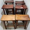 SET 4 WOODEN COUNTER STOOLS 30 1/2"H X 16"W X 10"D AND PR SHORT STOOLS 24"H X 17 1/2"W X 9"D. AND A HIDE COVERED LADDERBACK CHAIR BY RICHARD H, DALLAS