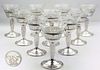 19th C. Set Of 10 Redlich Sterling Silver Shot Glasses, Screw on Crystal Glass