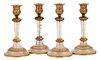 Four Neoclassical Rock Crystal and Gilt Bronze Candlesticks