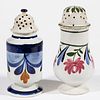 BRITISH HAND-PAINTED FLORAL MOTIF CERAMIC PEPPER POTS, LOT OF TWO