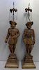 Pair of Antique Spanish Carved Wood Figural Lamps.