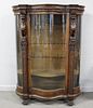 Highly Carved Oak Curved Glass China Cabinet