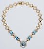 14K Blue Topaz Diamond Necklace