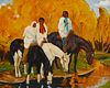 Laverne Nelson Black (1887-1938), Western Native Americans on horseback, Oil on board, 10" H x 12" W