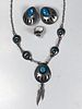 NATIVE AMERICAN BEAR CLAW TURQUOISE & STERLING SET
