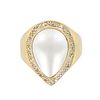 14K Gold Diamonds Mother Of Pearl Wide Band Cocktail Ring