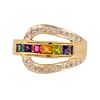 14K Yellow Gold Diamonds, Sapphire & Rainbow Gemstones Ring