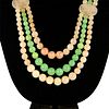 Vintage Apple Green Jade and Pink Quartz Necklace