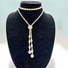 Elegant Silver with Clear Rhinestones Choker Lariat Necklace