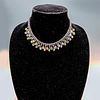 Stunning Silver Tone Iridescent Bead and Rhinestone Necklace