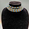 Trifari Blue Beads with Gold Tone Nuggets Choker Necklace