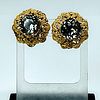 Freirich Vintage Smoky Rhinestone and Gold Clip On Earrings