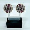 Vintage Clip-On Earrings Purple/White Stripes, Gold Surround