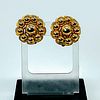 Vintage Gold Tone Floral Cluster Clip On Earrings