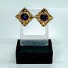 Vintage Gold Tone with Round Purple Stone Clip-On Earrings