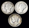 1925-P/D/S Mercury Silver Dimes (3-coins)