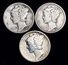 1929-P/D/S Mercury Silver Dimes (3-coins)