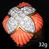 VINTAGE CORAL AND DIAMOND RING
