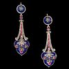 A PAIR OF FINE LAPIS LAZULI, DIAMOND AND RUBY DROP EARRINGS