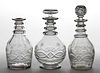 STRAWBERRY DIAMONDS AND VESICAS CUT GLASS DECANTERS, LOT OF THREE