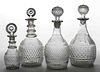 BLOWN-MOLDED THREE-MOLDED DECANTERS, LOT OF FOUR