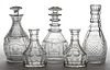 ASSORTED ANGLO-IRISH CUT GLASS DECANTERS, LOT OF FIVE