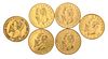 Six Gold Italian 20 Lire Coins