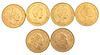 Six Dutch 10 Guilder Uncirculated Gold Coins