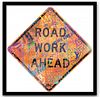 E.M. Zax- Hand painted metal street sign "Road Work"
