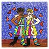 Britto, "Gemini Boys (Black & White)" Hand Signed Limited Edition Giclee on Canvas; Authenticated.