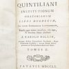 Fabii, M. Quintiliani Institutionum Oratoriarum. Patavii: Ex Typographia Seminarii, 1760. Tomus II. Con marca de fuego.