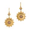 A PAIR OF ANTIQUE CORAL AND DIAMOND EARRINGS in yellow gold, each set with a rose cut diamond in ...