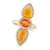 AN OPAL, ORANGE SAPPHIRE AND DIAMOND DRESS RING in 18ct yellow gold, set with an oval cut orange ...