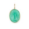 AN EMERALD PENDANT in 18ct yellow gold, set with an oval cabochon cut emerald, stamped 18k, 1.6cm...