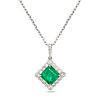 AN EMERALD AND DIAMOND PENDANT NECKLACE in 18ct white gold, the pendant set with an octagonal ste...