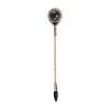 AN ANTIQUE FRENCH ONYX AND DIAMOND JABOT PIN in 18ct yellow gold, set with a cabochon cut onyx in...
