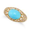 A TURQUOISE AND DIAMOND DRESS RING in 18ct yellow gold, the domed body set with a cabochon cut tu...