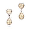 NO RESERVE - A PAIR OF YELLOW DIAMOND AND DIAMOND DROP EARRINGS in 18ct white and yellow gold, ea...