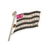 A SYNTHETIC RUBY, ONYX AND DIAMOND FLAG BROOCH in yellow gold, designed as a black and white stri...