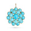 A TURQUOISE PENDANT in 14ct yellow gold, set with a cluster of round cabochon cut turquoise, stam...