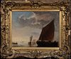 DUTCH SHIP OFF THE COAST AT SUNSET OIL PAINTING