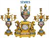 19th C. French Sevres & Figural Bronze Clockset