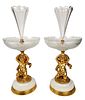 Pair of Large 19th C. Bronze, Marble, & Crystal Figural Centerpieces