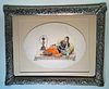 Vintage Anglo-IndianSterling Silver Repousse Picture Frame~ Ragini Painting w/ Gemstones