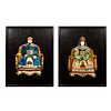 Pair of Chinese Emperor and Empress Colored Resin on Board