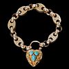 VICTORIAN GOLD BRACELET WITH A HEART SHAPED TURQUOISE PADLOCK