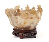 Chinese Carved Agate Brush Wash with carved rim Figures, 19th Century