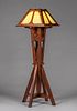 Peterson Art Furniture Co - Faribault, MN Cutout Oak & Slagglass Floor Lamp c1910